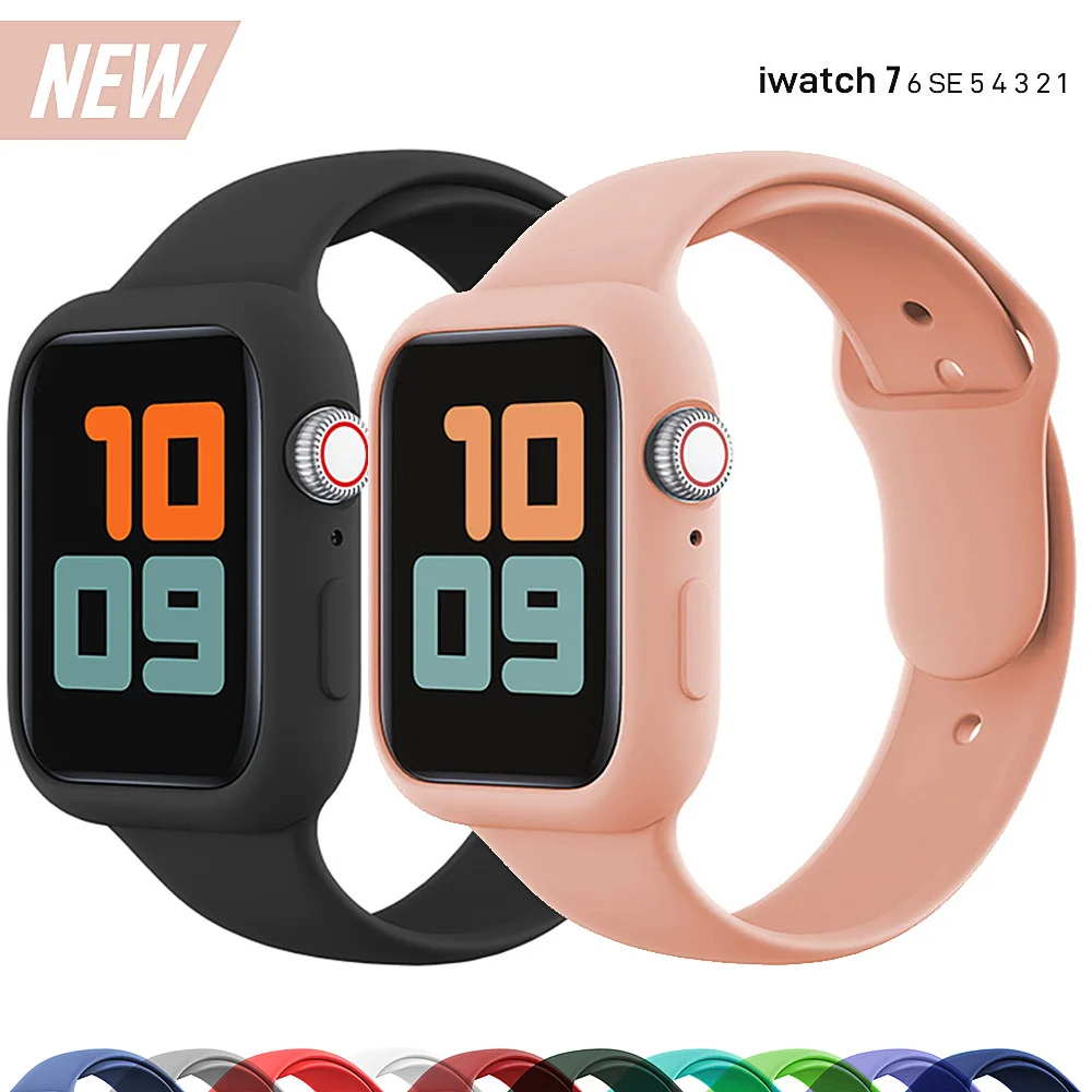 

Ремешок из жидкого силикона + чехол для Apple Watch Band 76543 Se 42 мм 38 мм, Аксессуары для браслета iWatch Series 45 мм 44 мм, ремешок для часов