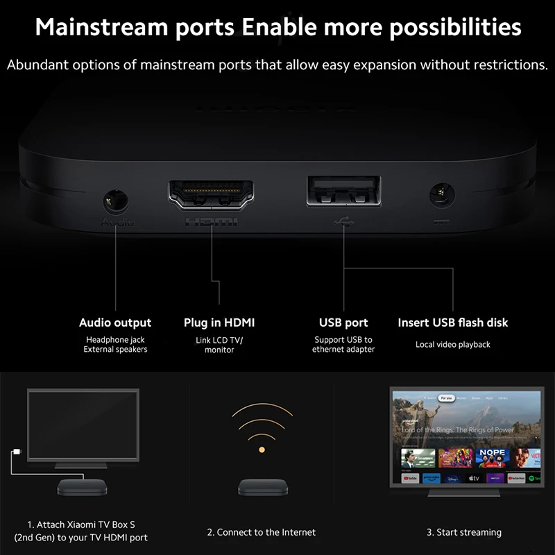 Global Version Xiaomi Mi TV Box S 2nd Gen 4K Ultra HD Android TV 2GB 8GB WiFi Google TV Netflix Smart TV Mi Box 4 Media Player images - 6