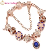 yexcodes pink rose gold blue crystal pendant lady bracelet diy charm brand lady bracelet gift fine bracelets jewelry