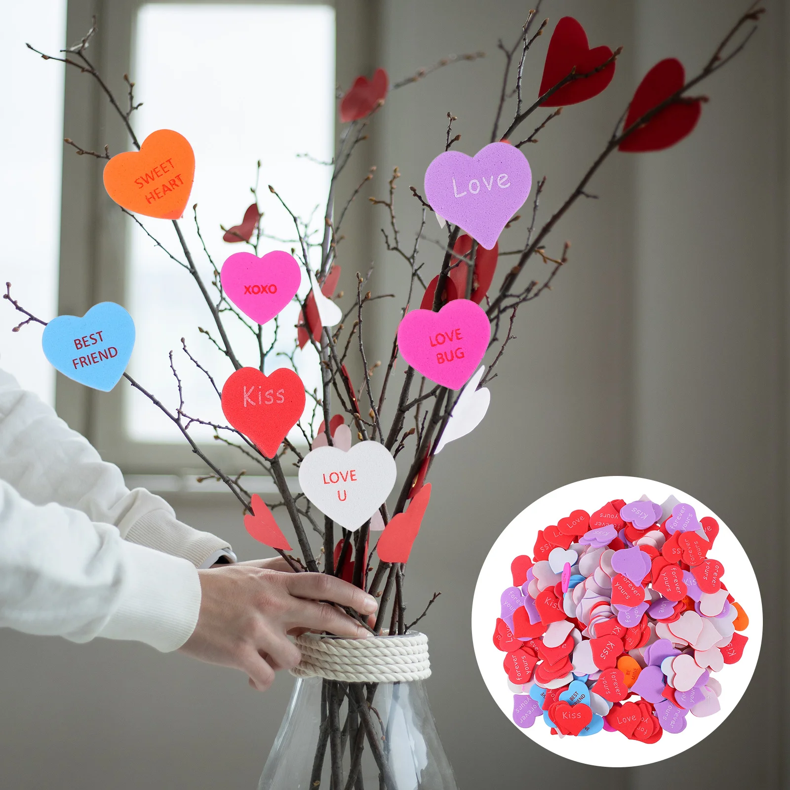 

240 самоклеящиеся наклейки в форме сердца из пенопласта, крафтовые наклейки в форме сердца на День святого Валентина