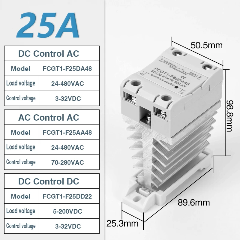 10A 25A 40A 60A 80A 100A Single Phase Slim SSR Solid State Relay With Heat Sink Industrial Relay DIN Rail Mount