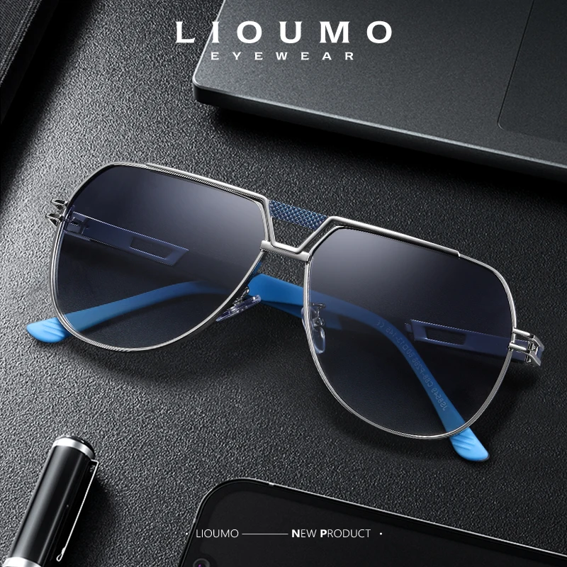 

LIOUMO Fashion Oversized Gradient Blue Sunglasses For Men Polarized Glassed Women Anti-Glare Driving Goggles gafas de sol hombre