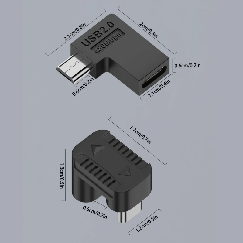 Адаптер Micro USB на C 90 градусов разъем to Type для передачи данных преобразователь
