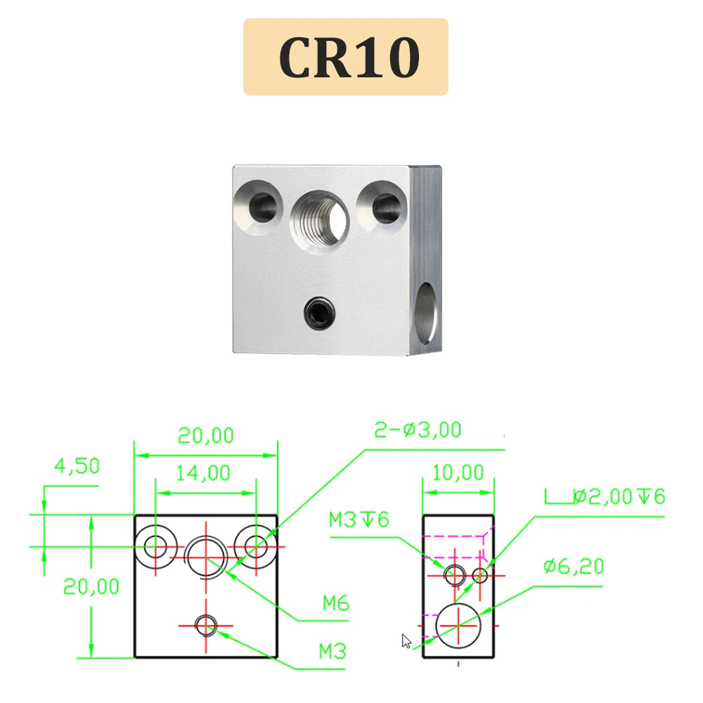 Алюминиевый нагревательный блок CR10 PT100 Volcano V6 для 3D принтера Ender-3 S1 Pro CR6 SE Elegoo ANYCUBIC