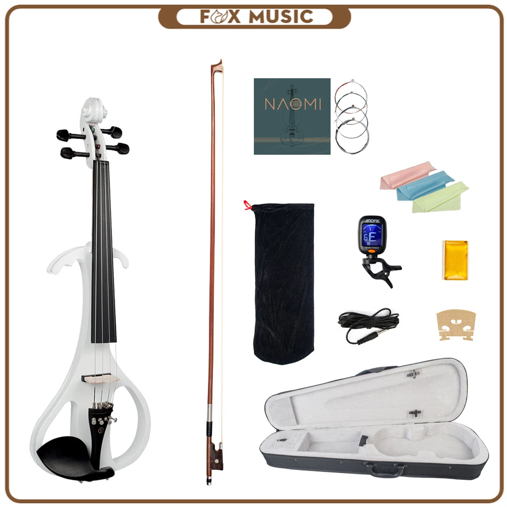 4/4 Full Size Solid Wood Metallic Electronic/Silent White Violin With Ebony Fittings Violin Case+Rosin+Bow+Audio Cable+Tuner enlarge