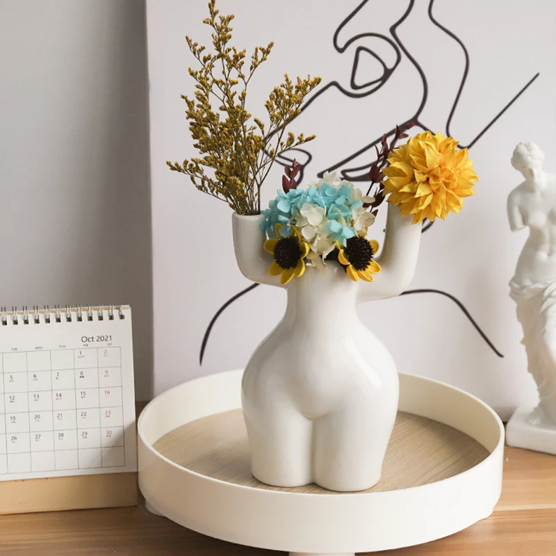 

INS Creative Home Decor Human Body Shape Flowerpot Abstract Art Girl Hip White Ceramic Vase Nordic Home Decoration Sculpture