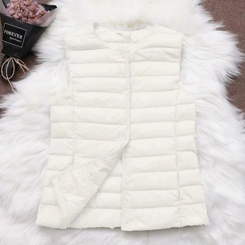 New Autumn Winter Women Sleeveless Waistcoat Warm Puffer Jacket Ultra Light White Duck Down Vest Female Feather Jacket Outwear