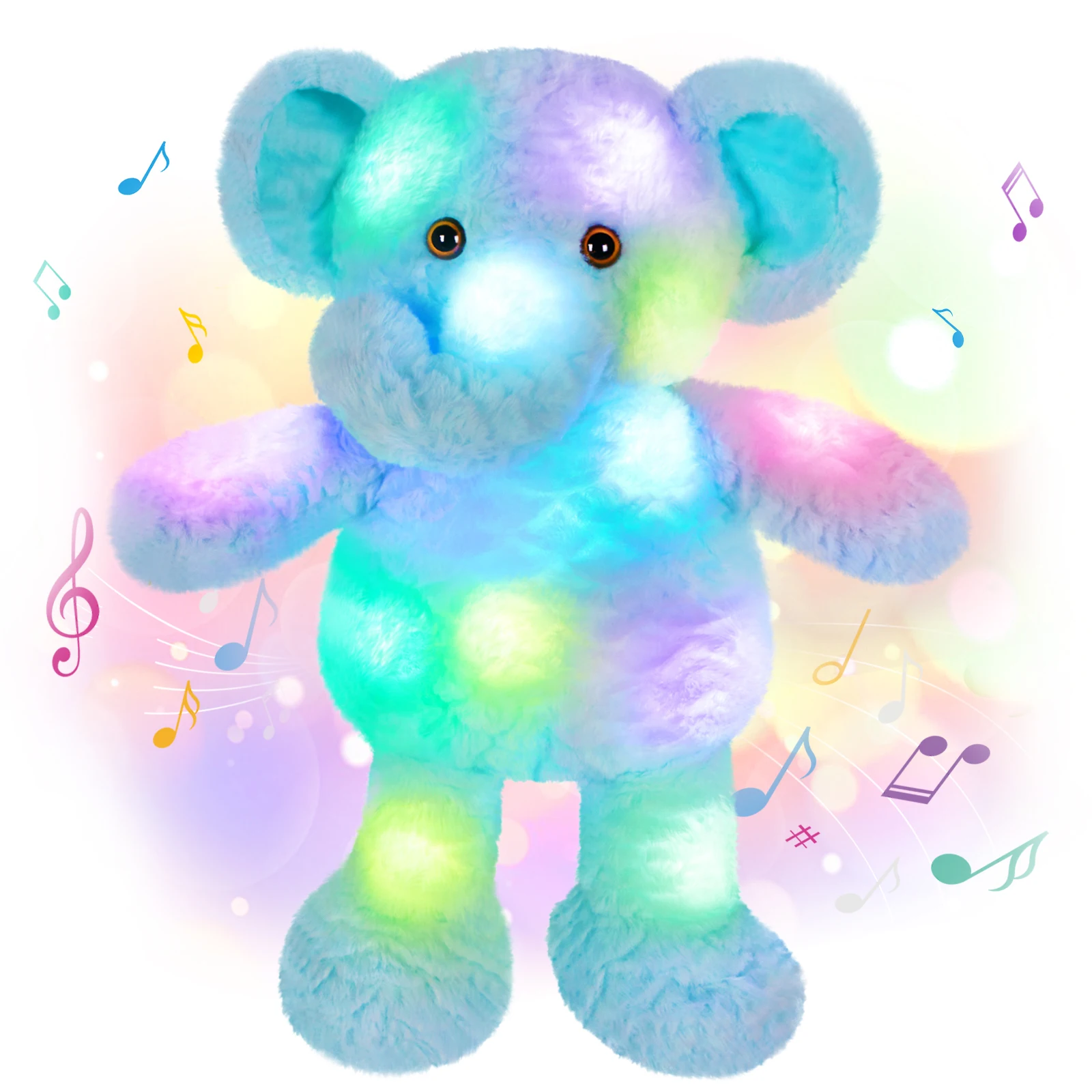 

Cute Kawaii Elephant LED Light Musical Stuffed Animals Toy Birthday Gift Cotton Glowing Plush Toys for Girls Kids Festival