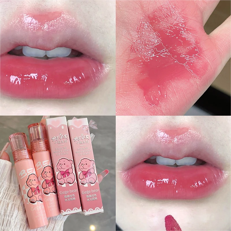 

6 Colors Cute Bear Jelly Lip Gloss Mirror Clear Red Liquid Lipstick Non-sticky Cup Moisturizing Lip Glaze Lips Makeup Cosmetics