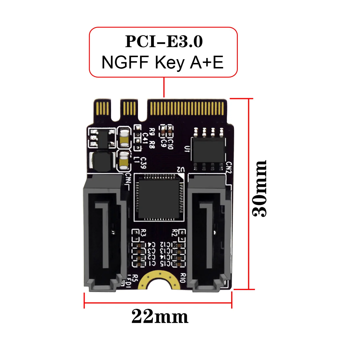 NGFF Key A+E PCI Express to SATA 3.0 Dual Ports Adapter Converter Card JMB582 |