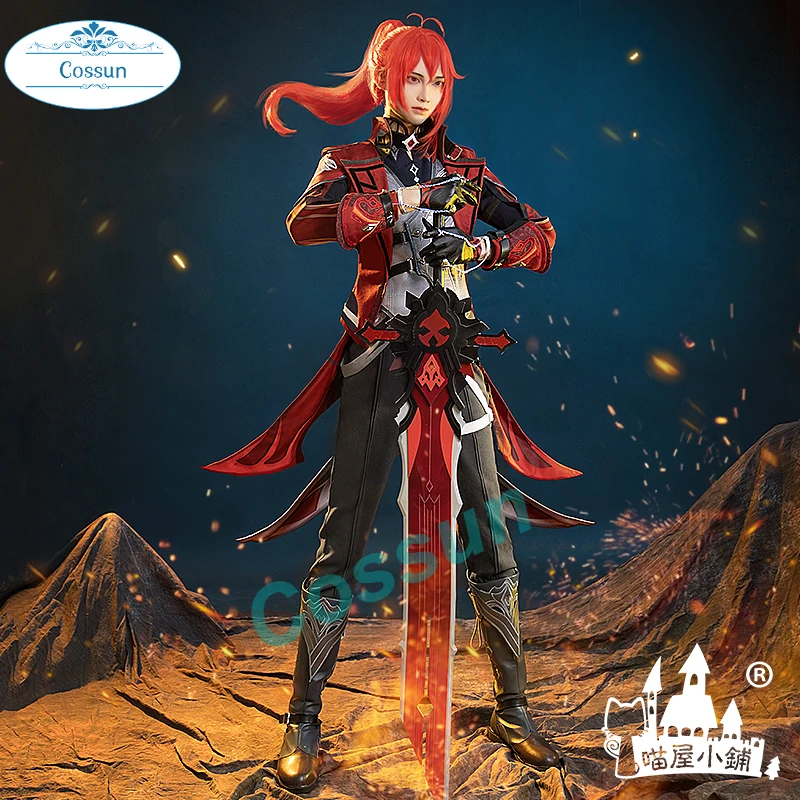 

Anime Genshin Impact Diluc Game Suit Dark Red New Skin Uniform Cosplay Costume Halloween Party Outfit For Men 2022 NEW
