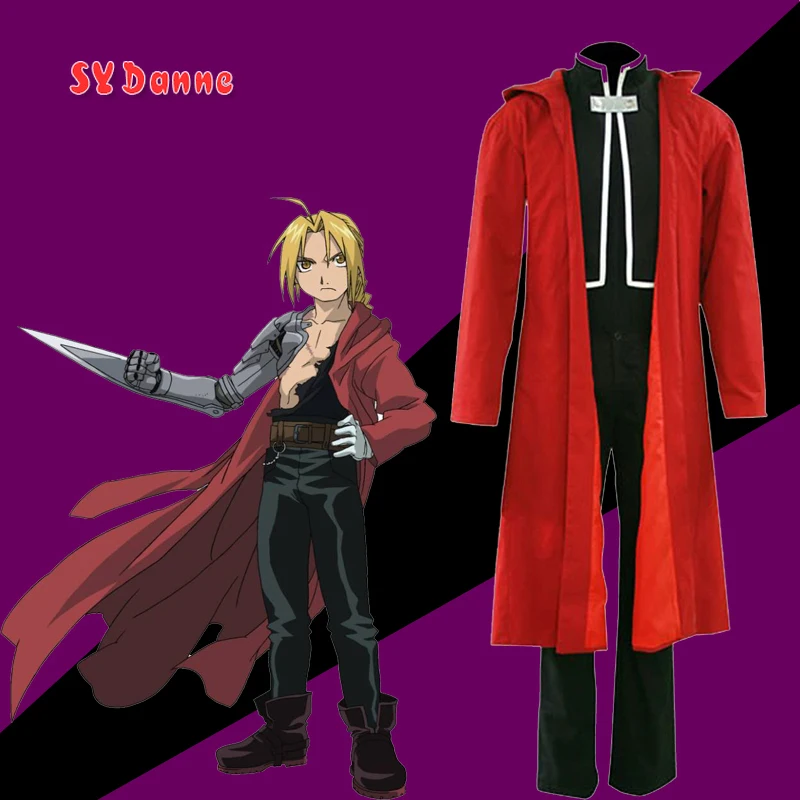 Anime cheio de metal alquimista cosplay traje edward elric fullmetal alquimista casaco com capuz feito sob encomenda halloween cosplay