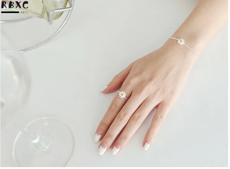 

RBXC 925 Sterling Silver Bracelet Daisy sunflower Bracelet women's Korean Fashion Bracelet Silver Bracelet