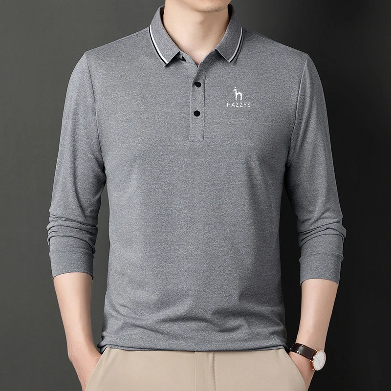 

HAZZYS Men's Golf Clothing Fall Solid Color Long Sleeve Tee Medium And Young Casual Lapel Polo Shirt Go With The Base Shirt Top