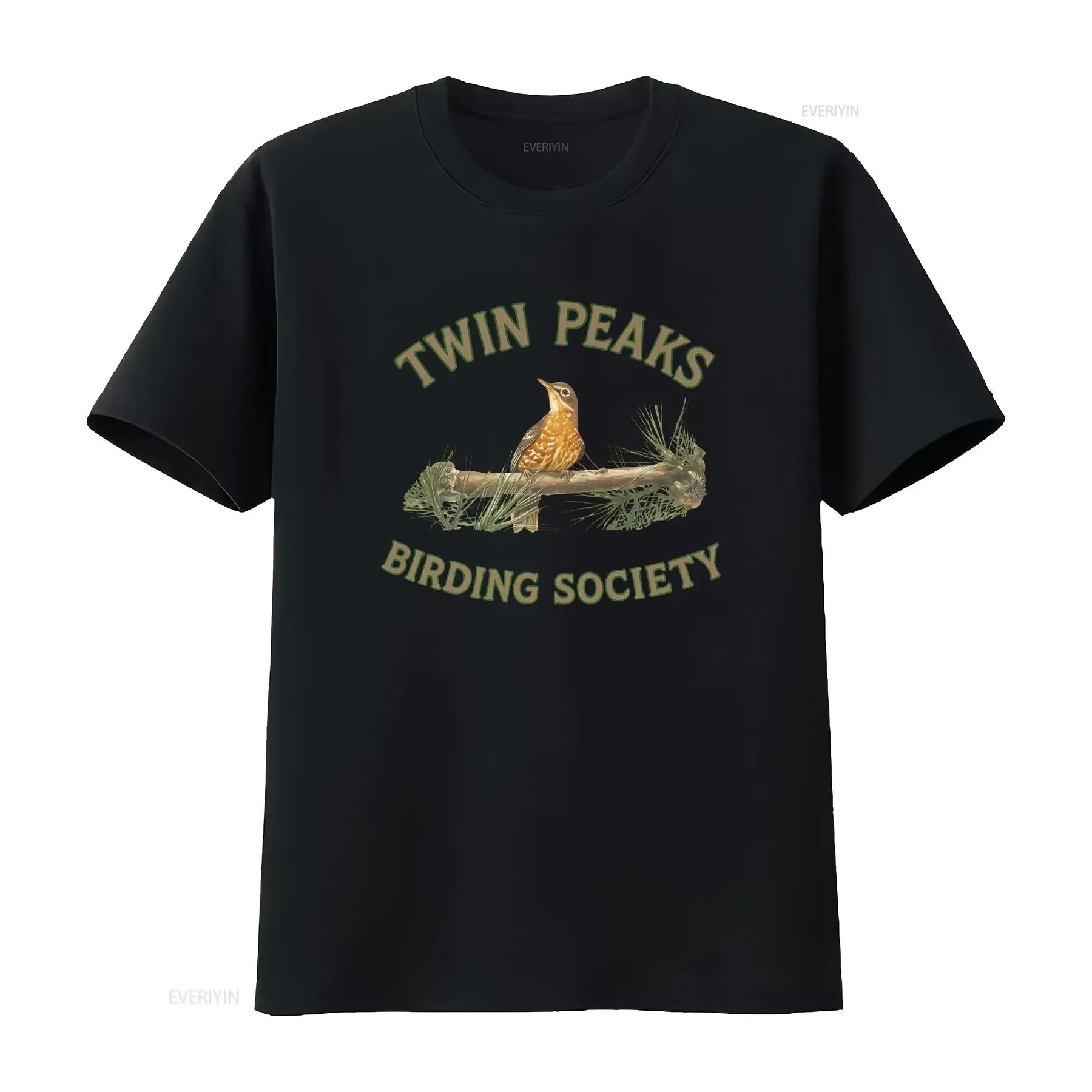 Фото Футболка Twin Peaks Birding Society с изображением Дэвида Линча, забавная, хлопковая, винтажная, с эффектом потертости, для повседневной носки, стритвир, эластичная №1