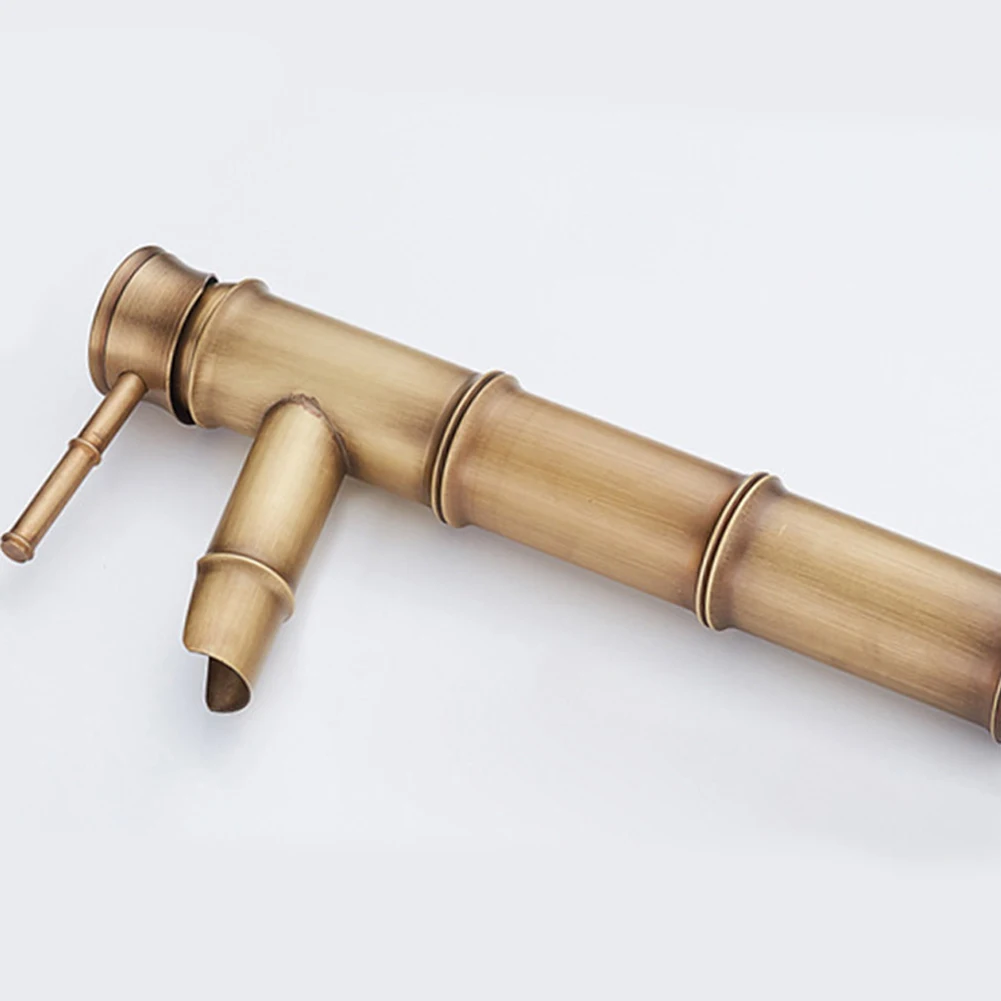 

Bathroom Basin Faucet Antique Brass Bamboo Shape Faucet Brown Rust-free Single Handle Sink Faucet Hot And Cold Water