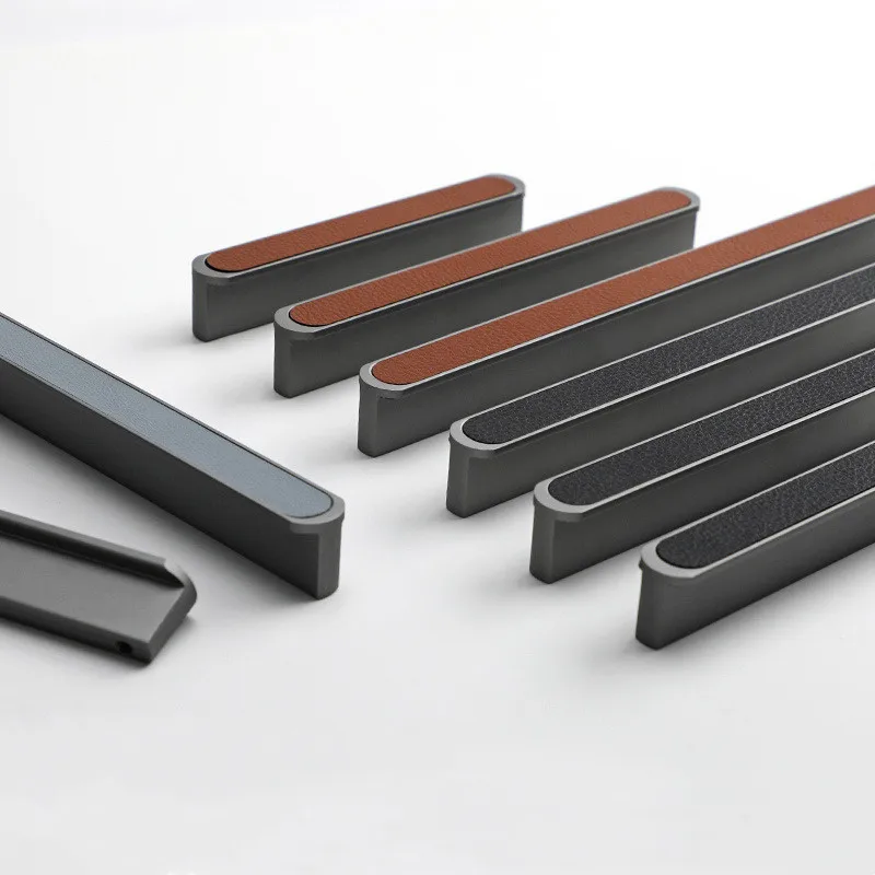 

KK&FING 1PC Gray Light Luxury Wardrobe Handle Nordic Minimalist Cabinet Drawer Furniture Black Brown Leather Drawer Pulls