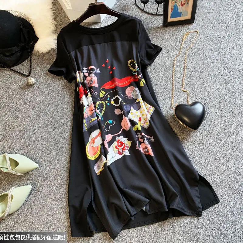 

2022 summer new large size women's fashion temperament loose belly slim dress