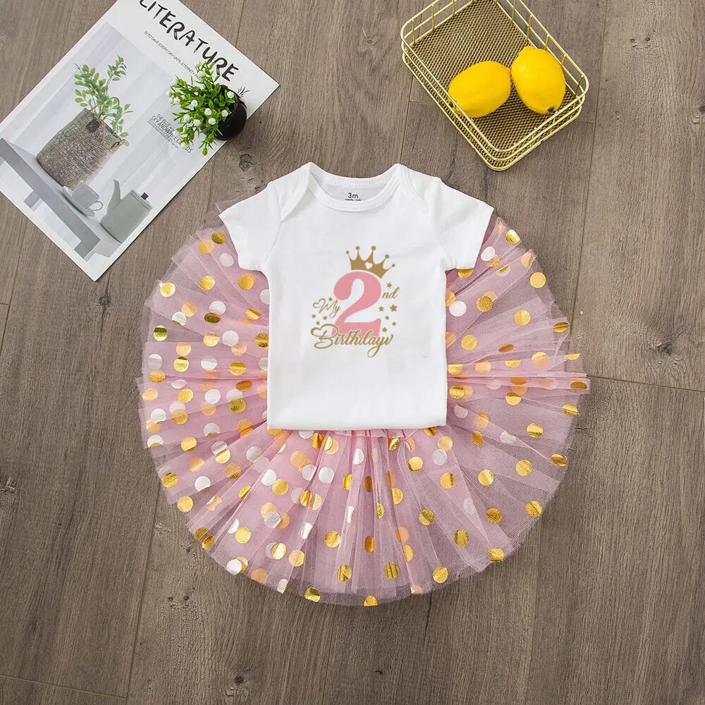 It's My 1st Birthday Baby Girl Birthday Party Dress Pink Tutu Cake Dresses + Romper Set Outfits Girls Summer Clothes Jumpsuit images - 6