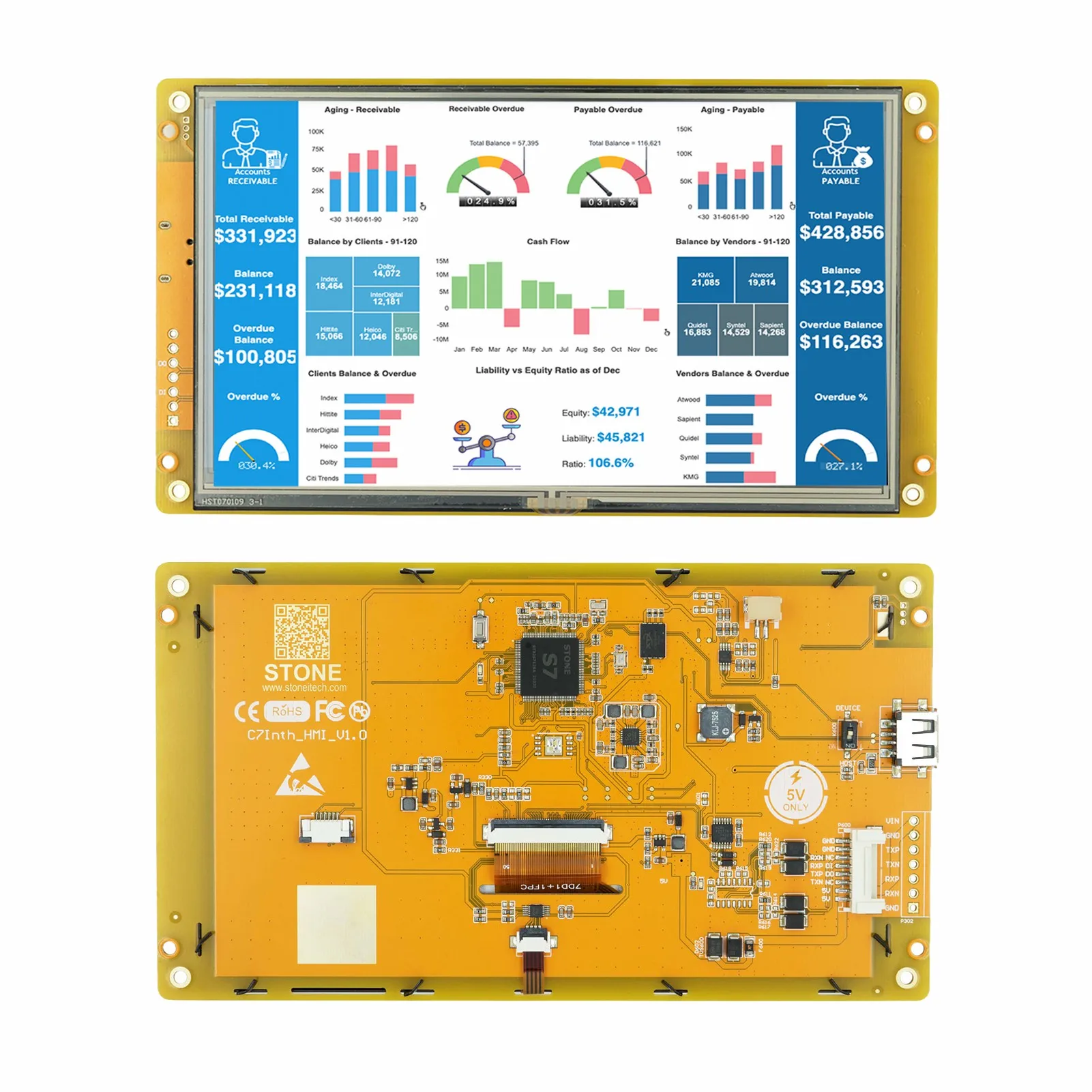 7 Inch LCD-TFT HMI Display Module Intelligent Series RGB 262K Color Resistive Touch Panel for Industrial Equipment Control