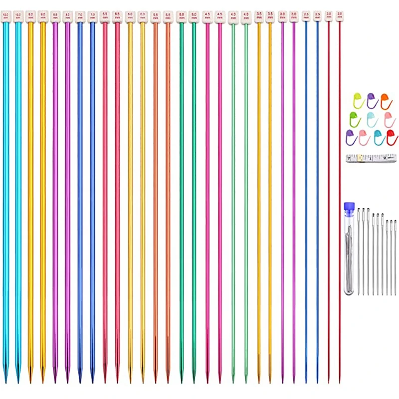 

28Pcs/14 Pairs Alumina Knitting Needles Set,Colored Straight Single Pointed Metal Knitting Needles 2.0Mm-10.0Mm 13.8Inch