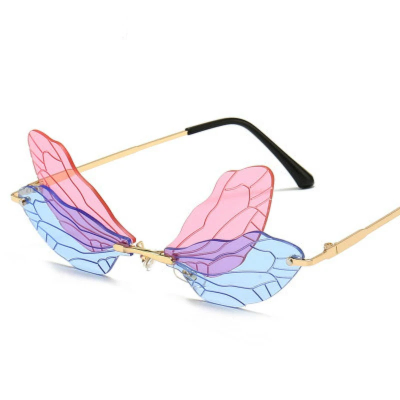 

Fashion Sunglasses Rimless Dragonfly Wing Women Vintage Clear Ocean Lens Eyewear Men Pink Yellow Sun Glasses Shades UV400