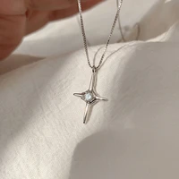 fashion simple cross diamond four pointed star necklace for women hip hop pendant clavicle chain luxury jewelry accessories gift