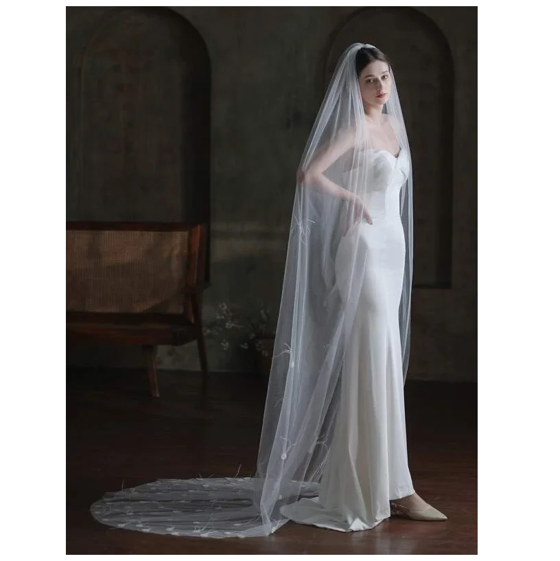 

Ручная окантовка длинное платье аксессуары для фотосъемки Цветочная форма перо декор свадебная фата свадебное платье для невесты