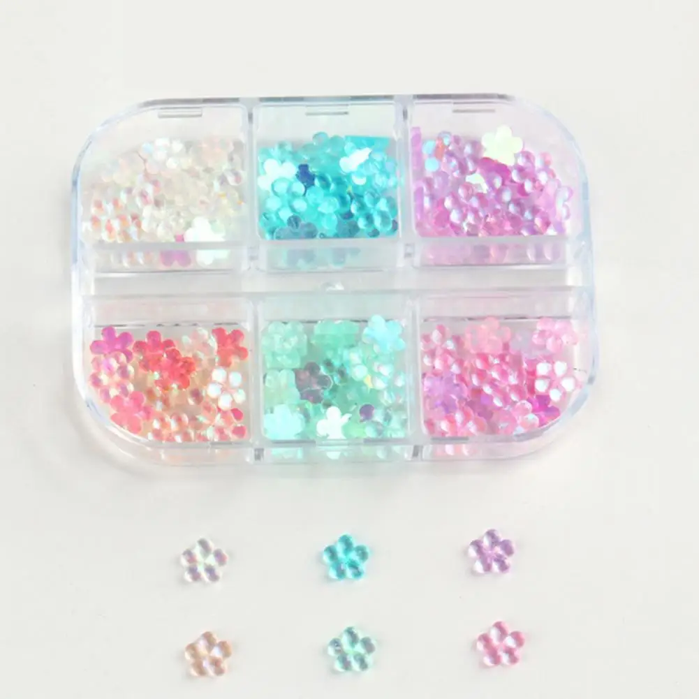 

6 Grids/Box Nail Decor Functional Lightweight Vivid Small Flowers Nail Decoration for Girl Nail Accessories Nail Decoration
