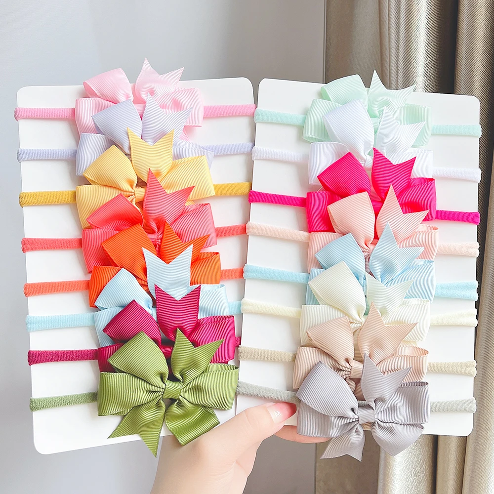 

8Pcs/Set Solid Color Nylon Six Ears Bows Headband For Baby Girls Bowknot Elastic Hair Band Handmade Headwear Hair Accessories