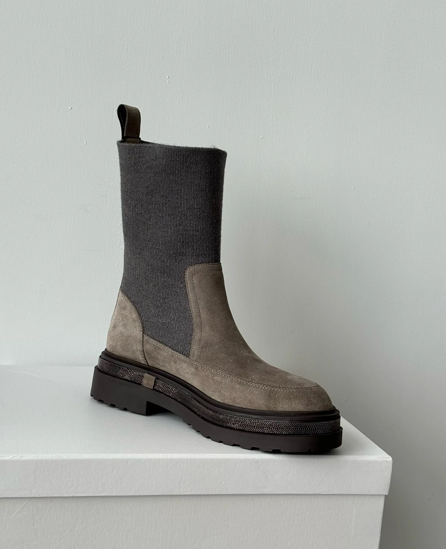 Maxdutti/осенне-зимние винтажные замшевые сапоги челси из шерсти с толстой подошвой 5