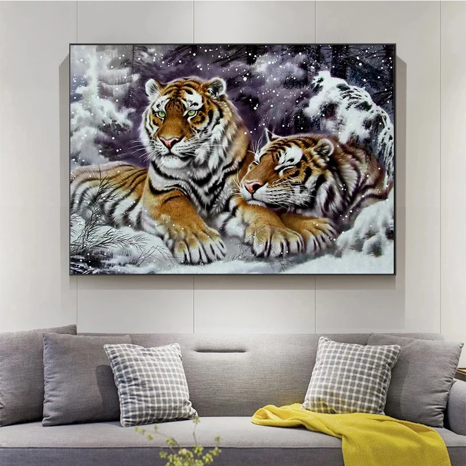 

Diamond Painting Animals With Square Round Drill Rhinestones Diamond Embroidery Tiger Winter Cross Stitch Mosaic Home Decoration