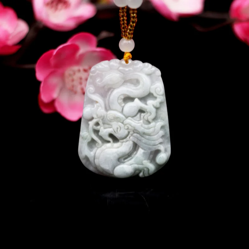 

Natural White Jade Dragon Pendant Necklace Chinese Hand-Carved Emerald Fashion Charm Jewelry Amulet Gifts Crafts for Women Men