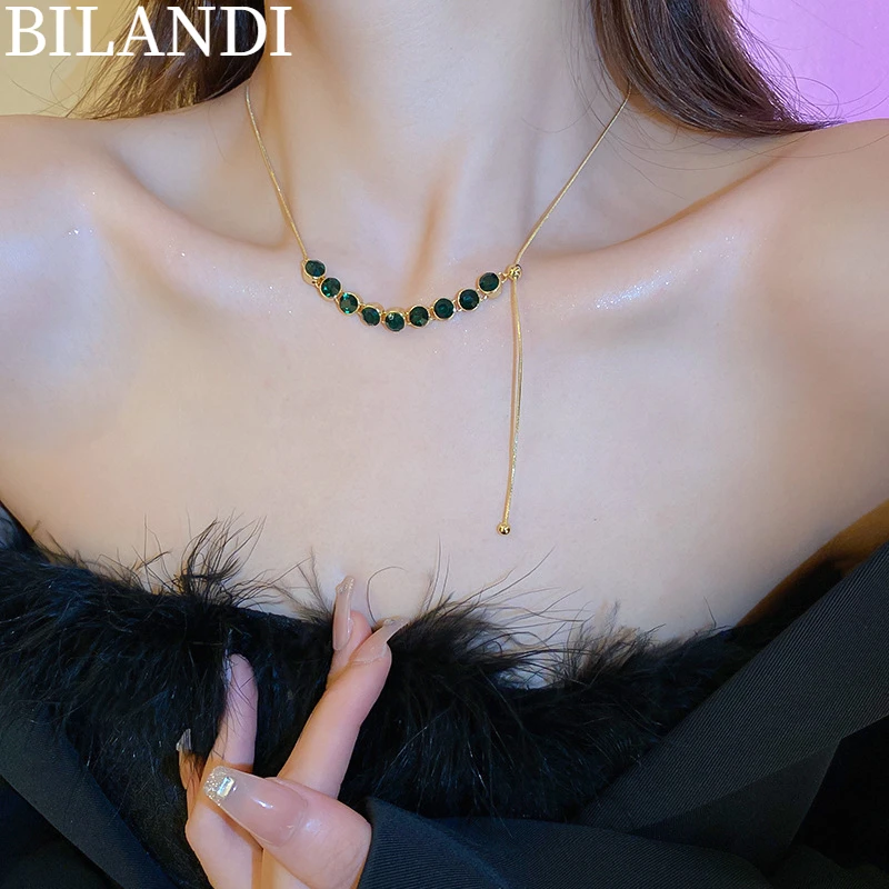 

Bilandi Delicate Jewelry Choker Necklace 2022 New Trend High Quality Shiny Green Crystal Necklace For Girl Lady Gifts