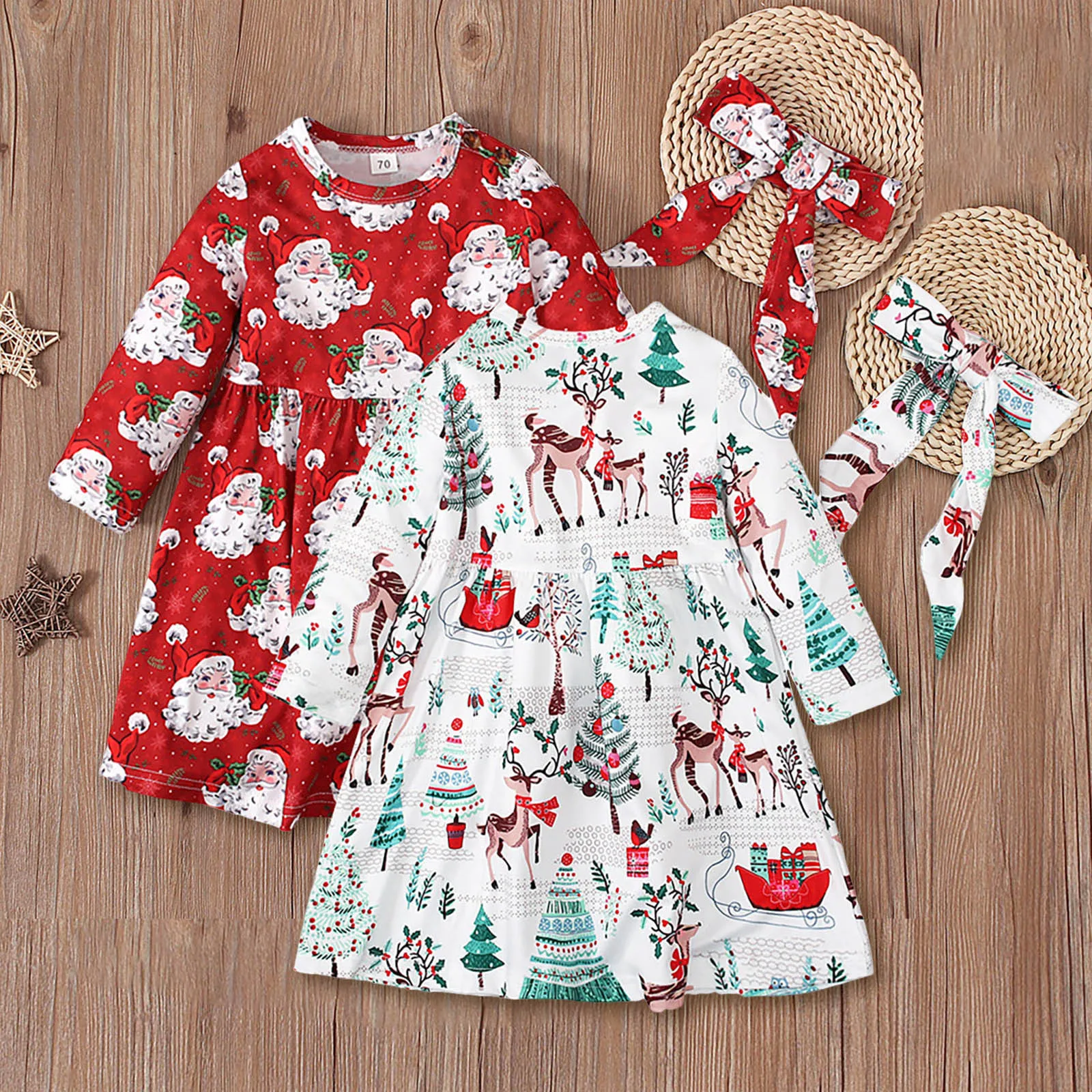 

Toddler Christmas Dress For Girls Santa Claus Elk Print Long Sleeve Party Dress New Year Children Costume Kids Xmas Clothes Sets
