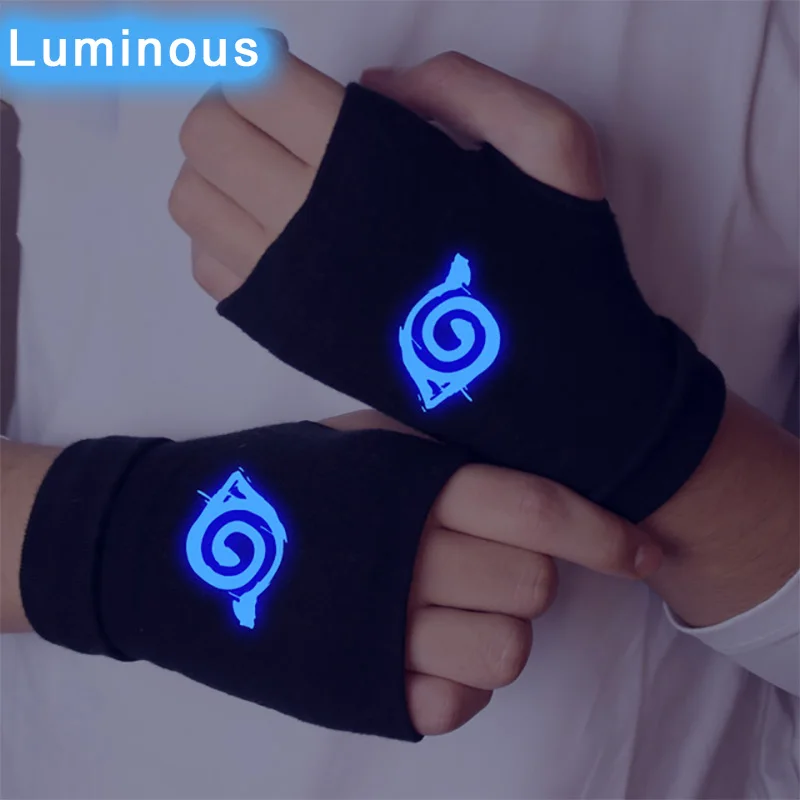 

Anime Gloves Animation Cosplay Luminous Cool Gloves Winter Warm Thick Double-Layer Cotton Merchandise Uchiha Seal Konoha Logo