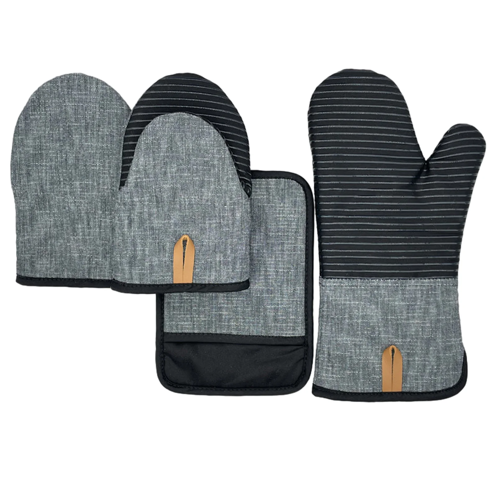 

Thickened Kitchen Cooking Easy To Clean Extra Long Silicone Striped Heat Resistant Mini Microwave Oven Gloves Pot Holders Baking