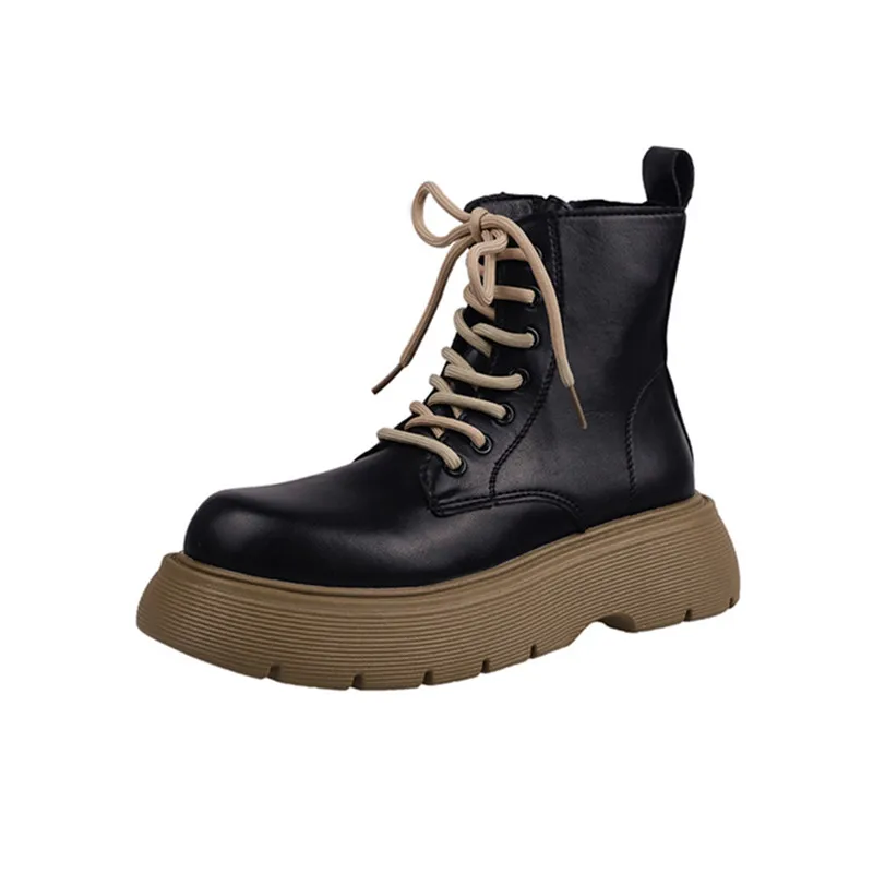 Elegant Fashion Slim Ankle Boots Women 2022 Casual Lace Up Platform Shoes Office Lady Thick Sole Short Boots Autumn Design Chic