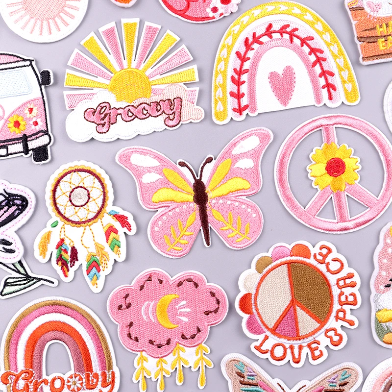 

Butterfly Embroidery Patch Iron On Patches For Clothing Heart Rainbow Embroidered Patches For Clothes Sewing/Fusible Patch Decor