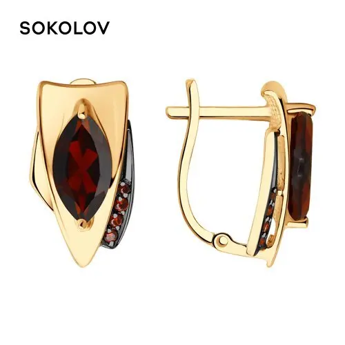 Серьги SOKOLOV из золота с гранатами и фианитами Золото 585 Женские 2023 тренд