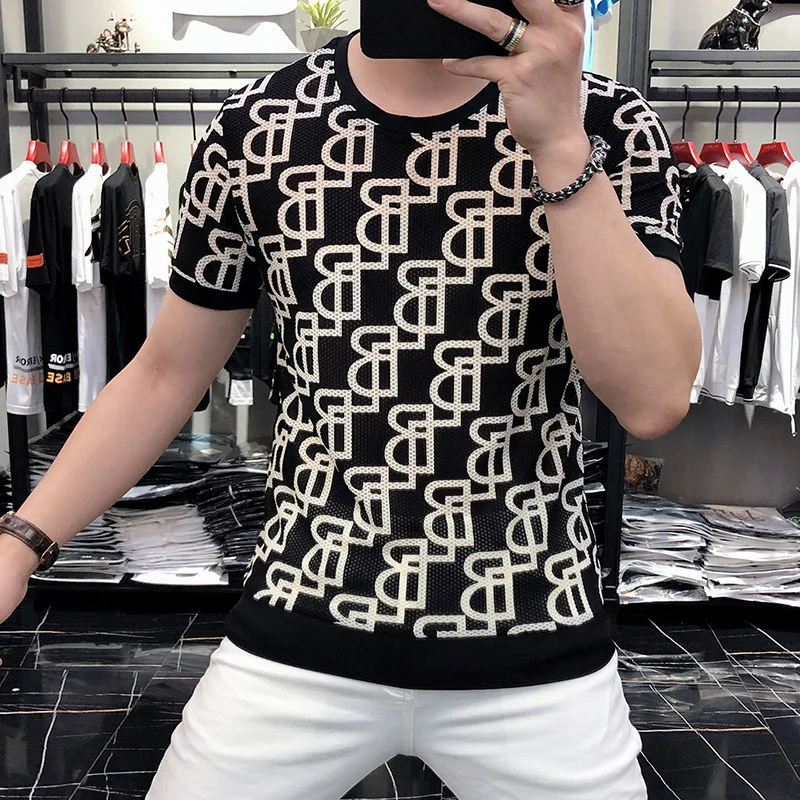 

Мужская футболка с коротким рукавом, повседневная Сетчатая футболка с круглым вырезом, в стиле Харадзюку, лето 2022