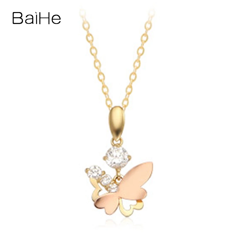

Ожерелье BAIHE из натурального бриллианта с бабочкой, 14 к, желтое и розовое золото