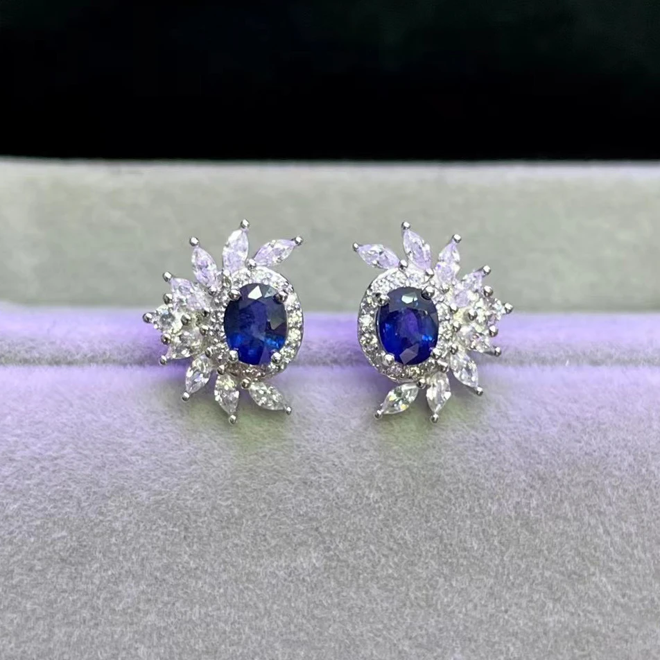 Пси настоящий натуральный сапфир серьги-гвоздики с 925 из стерлингового серебра