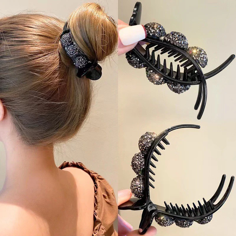 

Acrylic Rhinestone Bow Hair Claw Clip For Women Meatball Head Fixed Hair Styling Tools Hairpin Ponytail Clip Hair Accessories