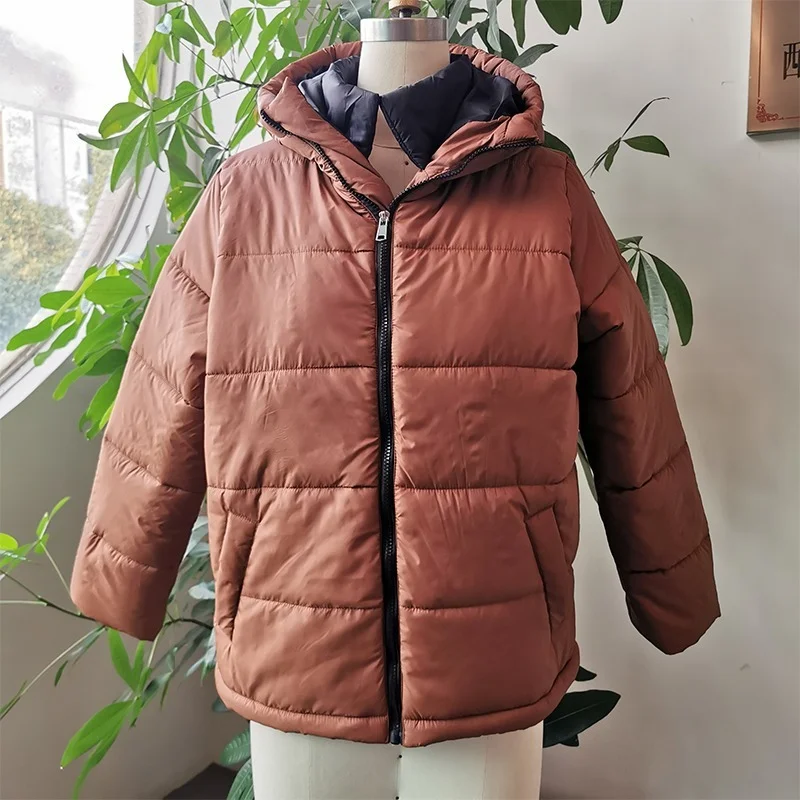 Cotton Padded Jacket Top To Keep Warm Winter Women's Thick Coat Women's Casual Solid Color Hooded Zipper Brown Puffer Jacket