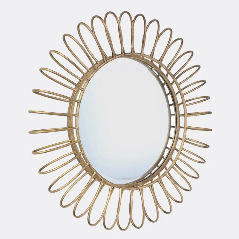 

New 24" Gold Decorative Metal Sunburst Wall Hanging Mirror - Unique Home Accent Piece for Any Room!