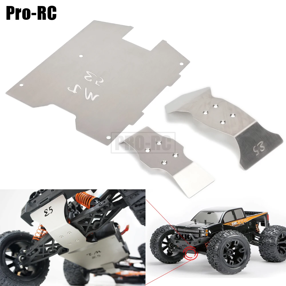 3Pcs Stainless Steel Skid Plate Chassis Protector Guard Armor for 1/10 RC Car Team Magic TM E5 Monster Truck DIY Parts