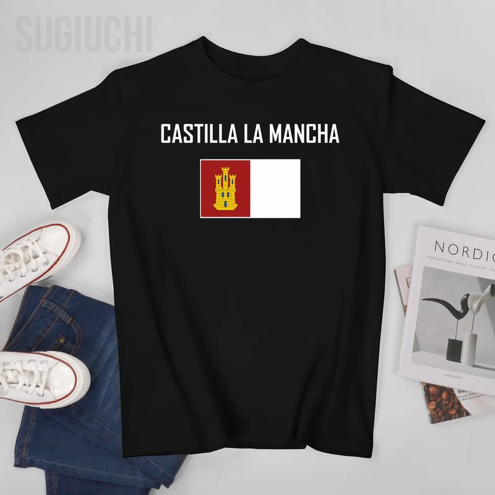 

Футболка унисекс с флагом Кастилии и Манча, футболки с круглым вырезом, футболки для женщин и мальчиков, одежда из 100% хлопка, несколько цветов