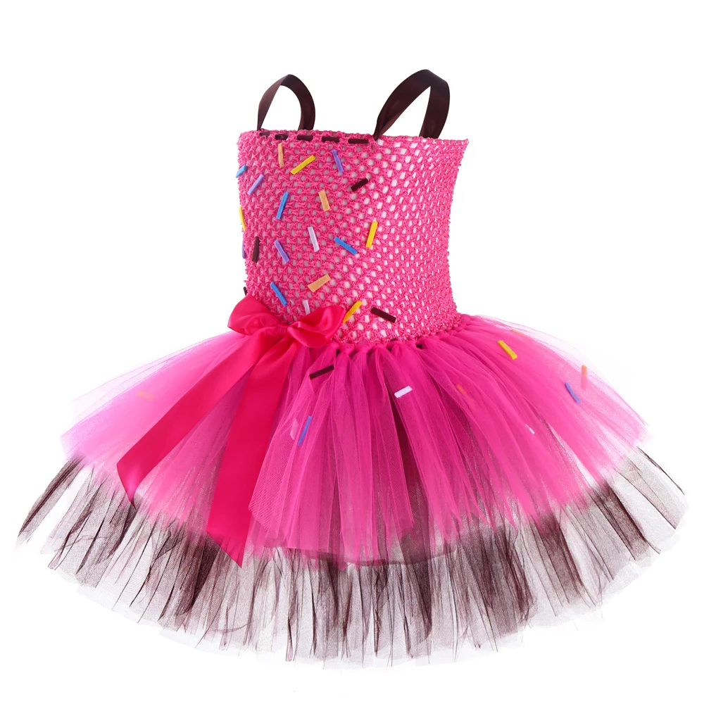 Hot Pink Brown Birthday Costumes for Baby Girls Candy Layered Dresses Kids Girl Cake Tutu Outfit Toddler Photoshoot Clothes Gift |