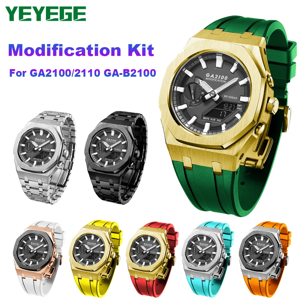 

Casioak GA2100 2110 Gen5 Metal Stainless Steel Case Band Modification Kit Watch Case For G-Shock GA-B2100 Rubber Watchband